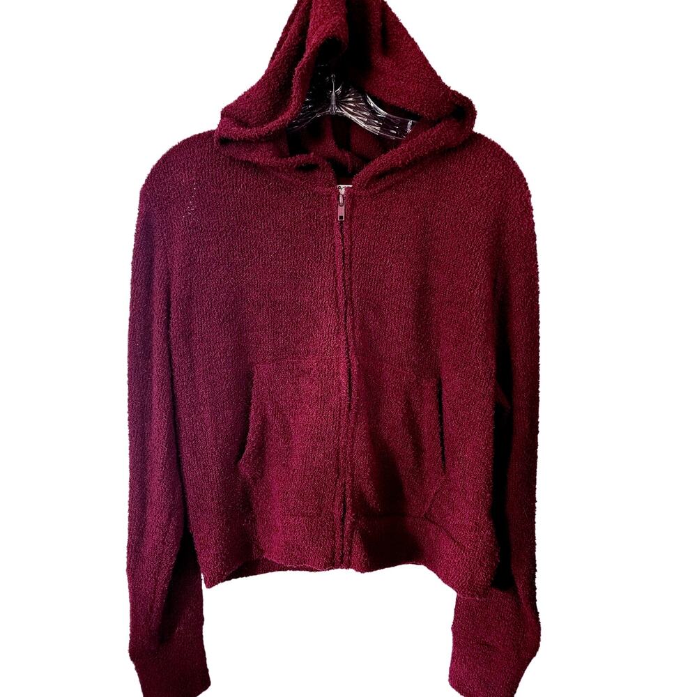 So Burgundy Super Soft Full Zip Hooded Sweater Size Large